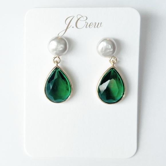 J. CREW FRESHWATER PEARL AND CRYSTAL TEARDROP EARRINGS - Picture 3 of 6